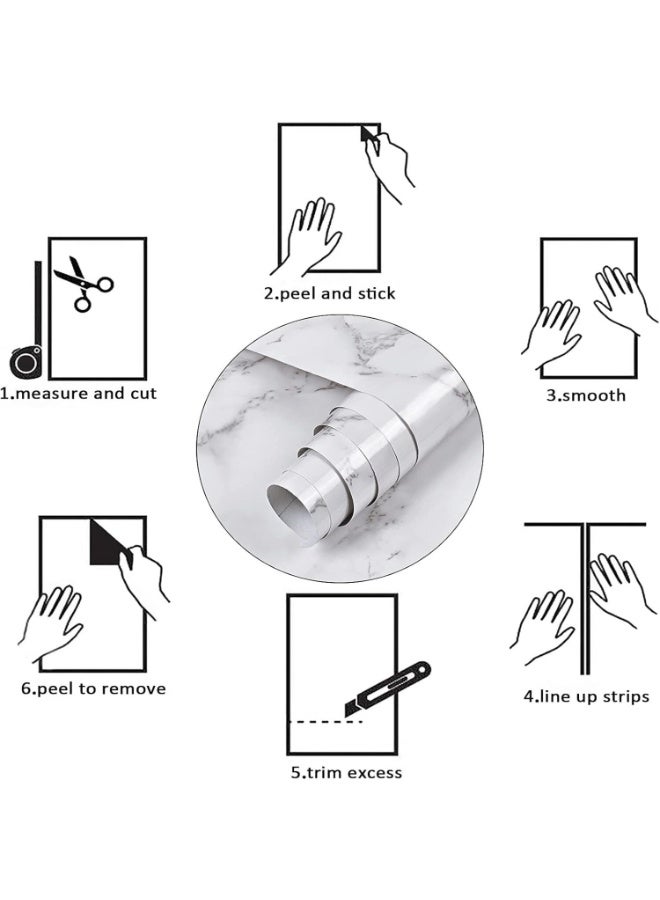 FAYET White Grey Marble Peel and Stick Contact Paper, Glossy Self-Adhesive Removable Wallpaper for Countertops, Cabinets, Kitchen and Bathroom Surfaces（40×300cm） - Image 3